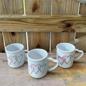 3 Mary Kay Pastel Triple Raised Hearts Ceramic Coffee Mugs Heart Shape Handles